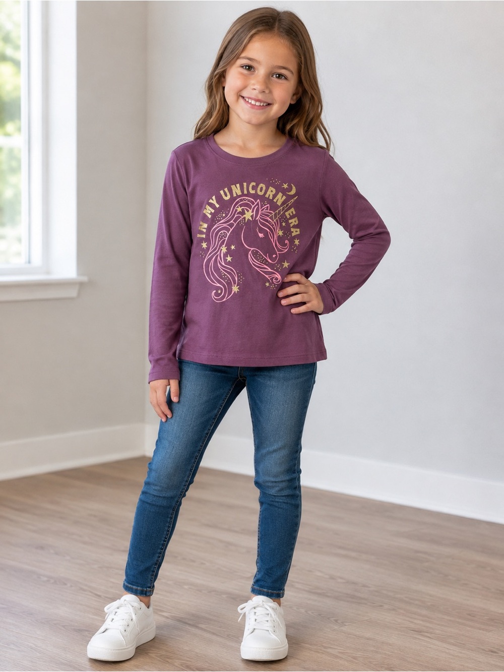 jumping beans Plum Long-Sleeve Unicorn Graphic Tee